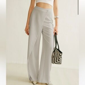 Commense Light Gray Wide-Leg Wrap Trousers